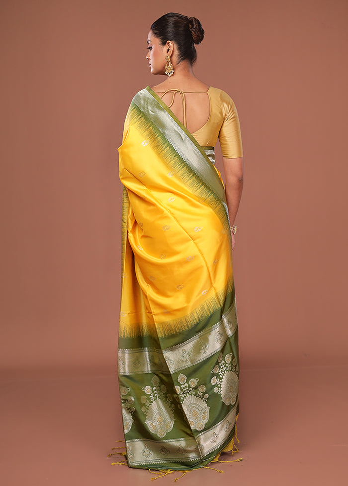 Yellow Dupion Silk Saree With Blouse Piece
