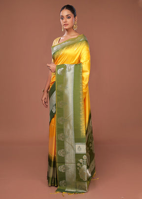 Yellow Dupion Silk Saree With Blouse Piece