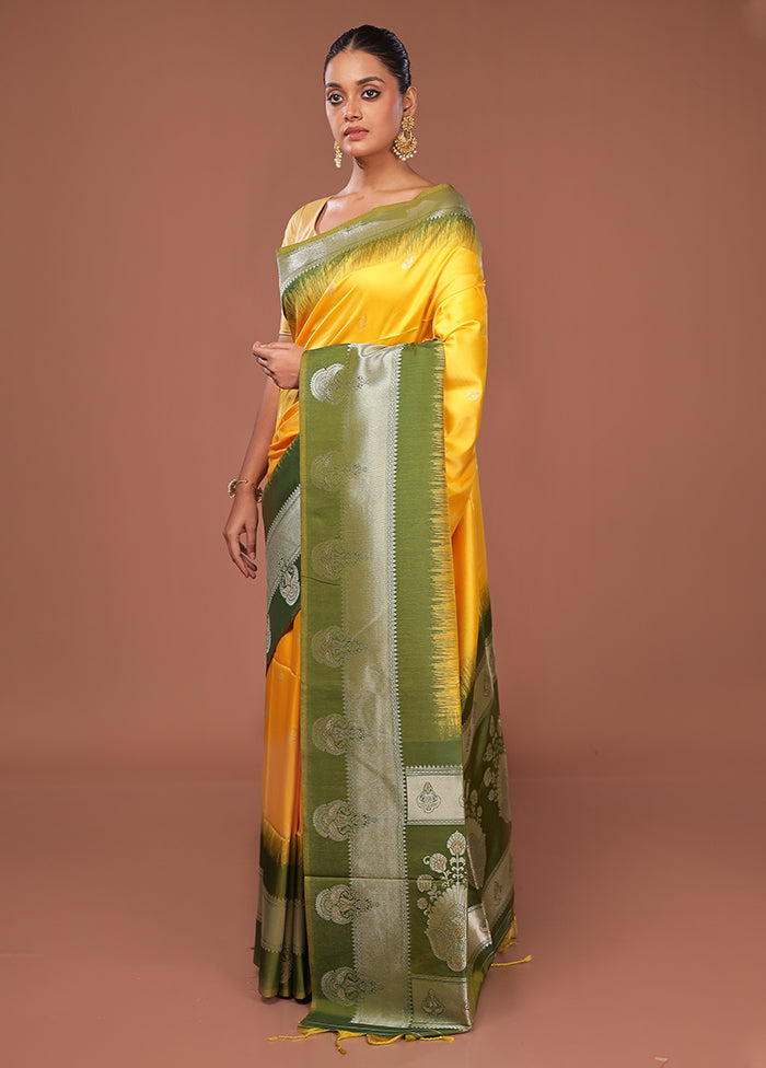 Yellow Dupion Silk Saree With Blouse Piece