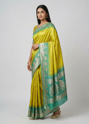 Green Dupion Silk Saree With Blouse Piece