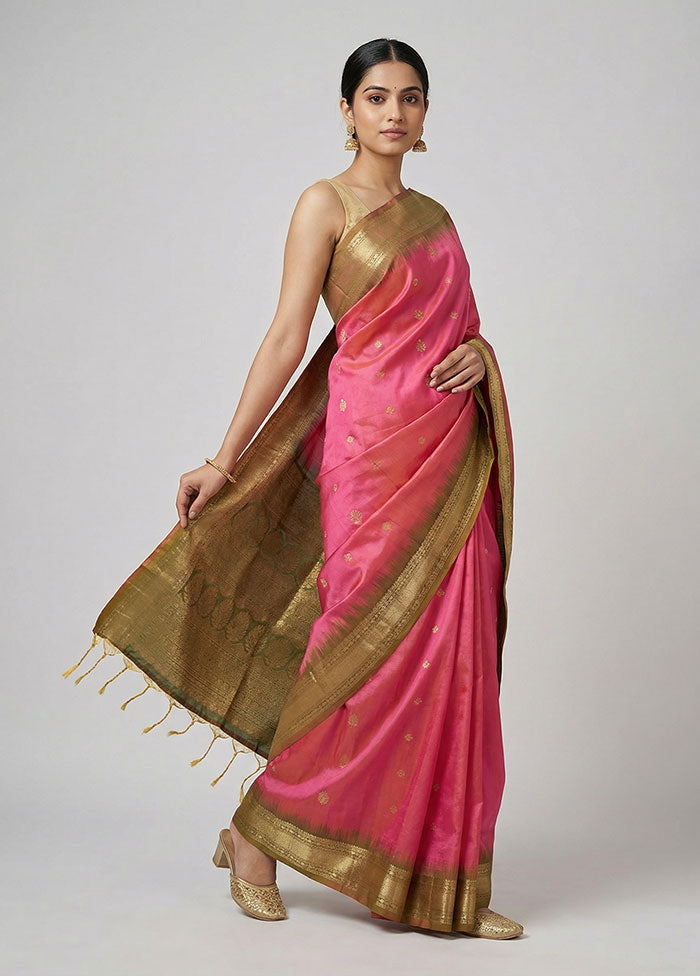Pink Dupion Silk Saree With Blouse Piece