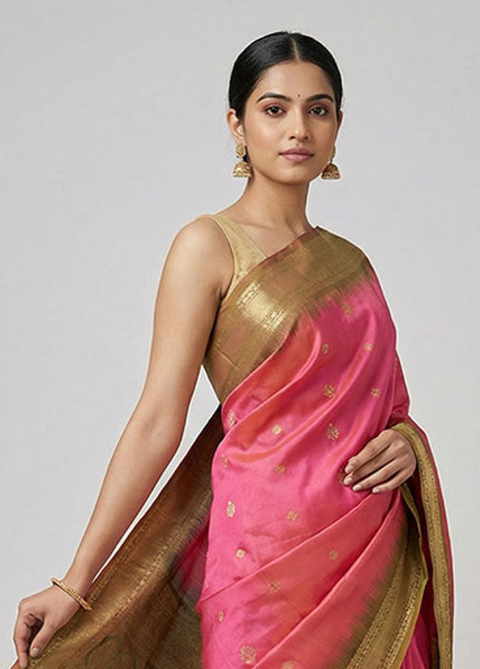 Pink Dupion Silk Saree With Blouse Piece