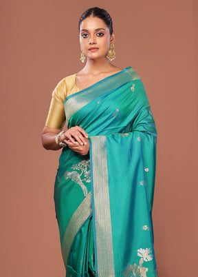 Blue Dupion Silk Saree With Blouse Piece