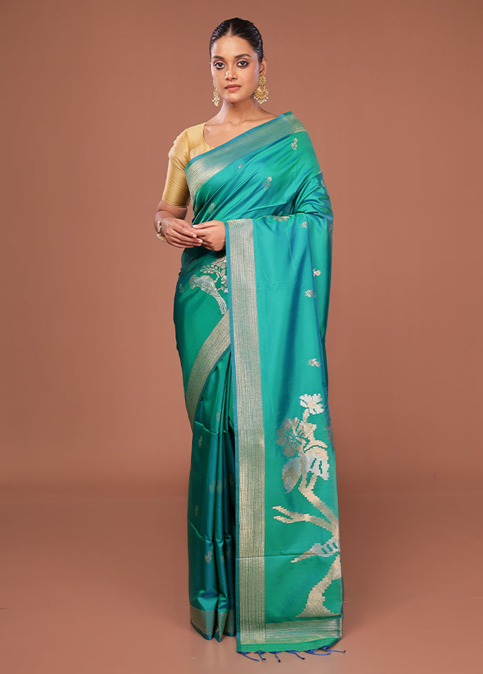 Blue Dupion Silk Saree With Blouse Piece