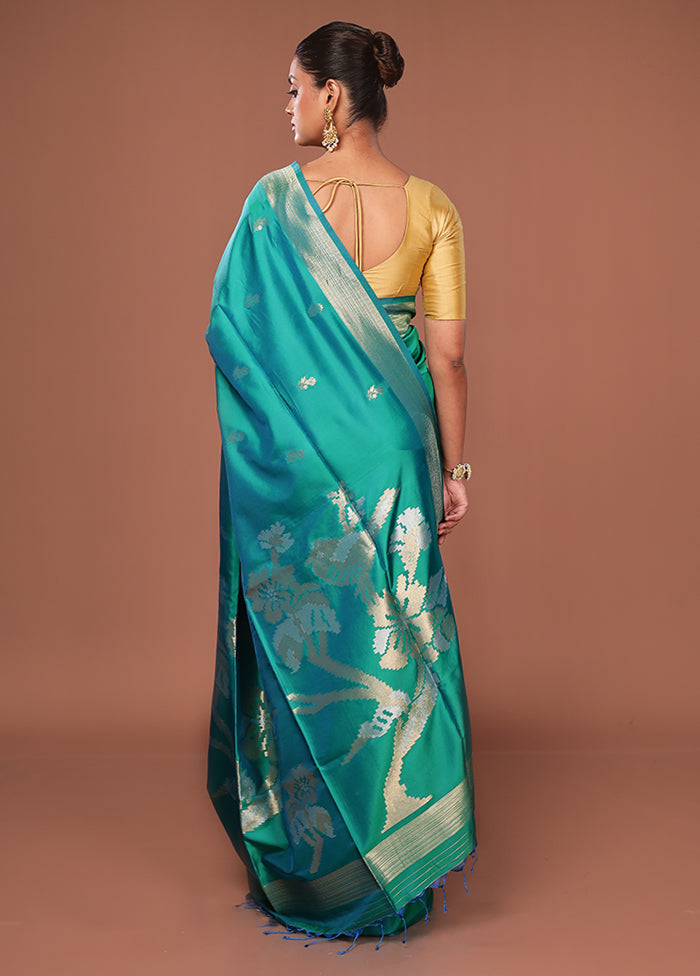 Blue Dupion Silk Saree With Blouse Piece