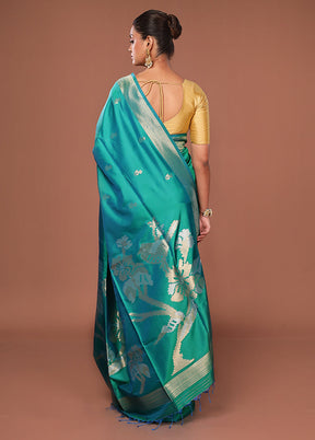 Blue Dupion Silk Saree With Blouse Piece
