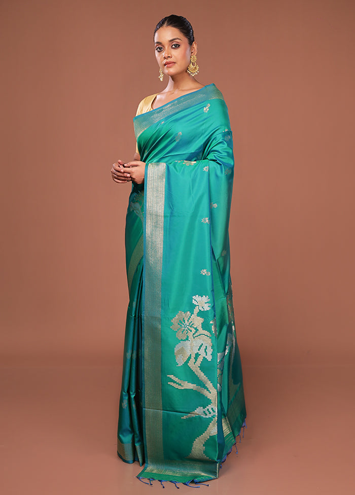 Blue Dupion Silk Saree With Blouse Piece
