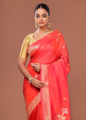 Red Dupion Silk Saree With Blouse Piece