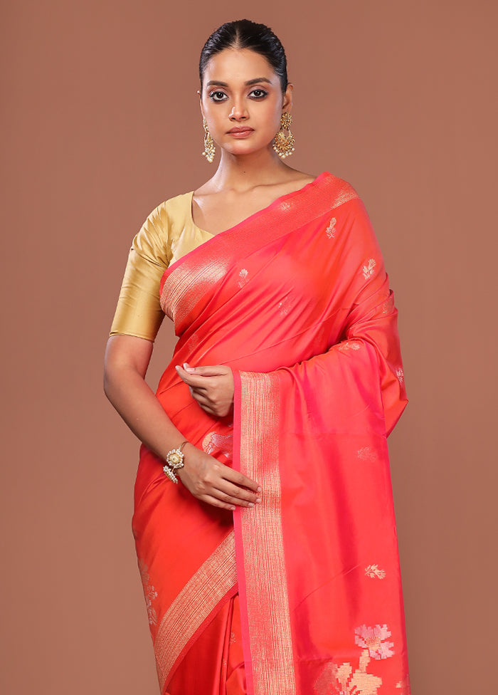 Red Dupion Silk Saree With Blouse Piece
