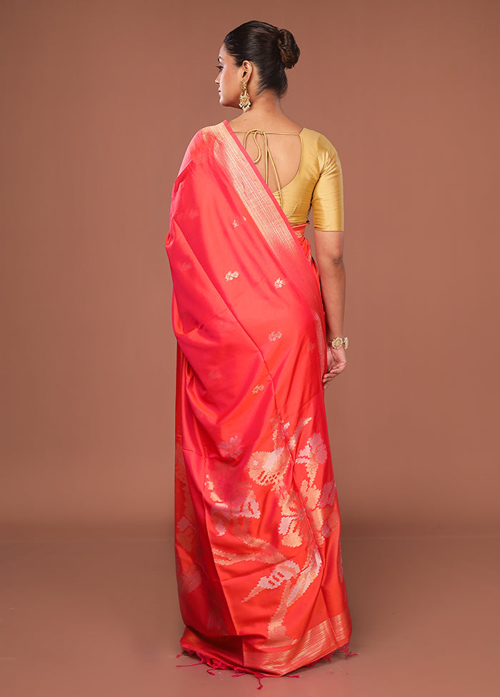 Red Dupion Silk Saree With Blouse Piece
