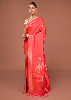Red Dupion Silk Saree With Blouse Piece