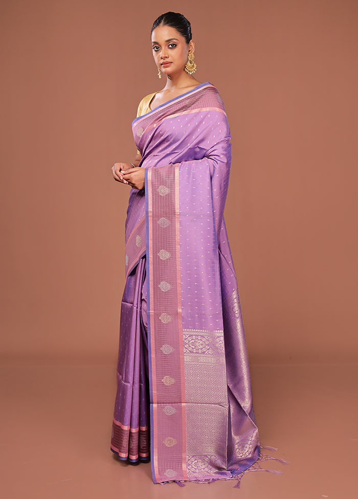 Purple Dupion Silk Saree With Blouse Piece