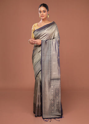 Grey Dupion Silk Saree With Blouse Piece