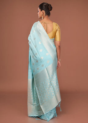 Blue Dupion Silk Saree With Blouse Piece