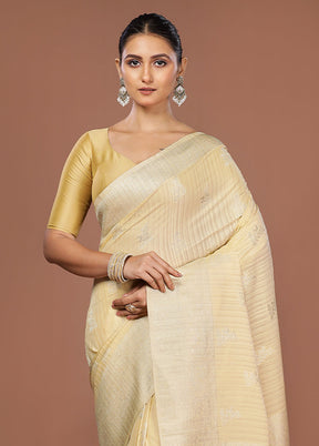 Yellow Dupion Silk Saree With Blouse Piece