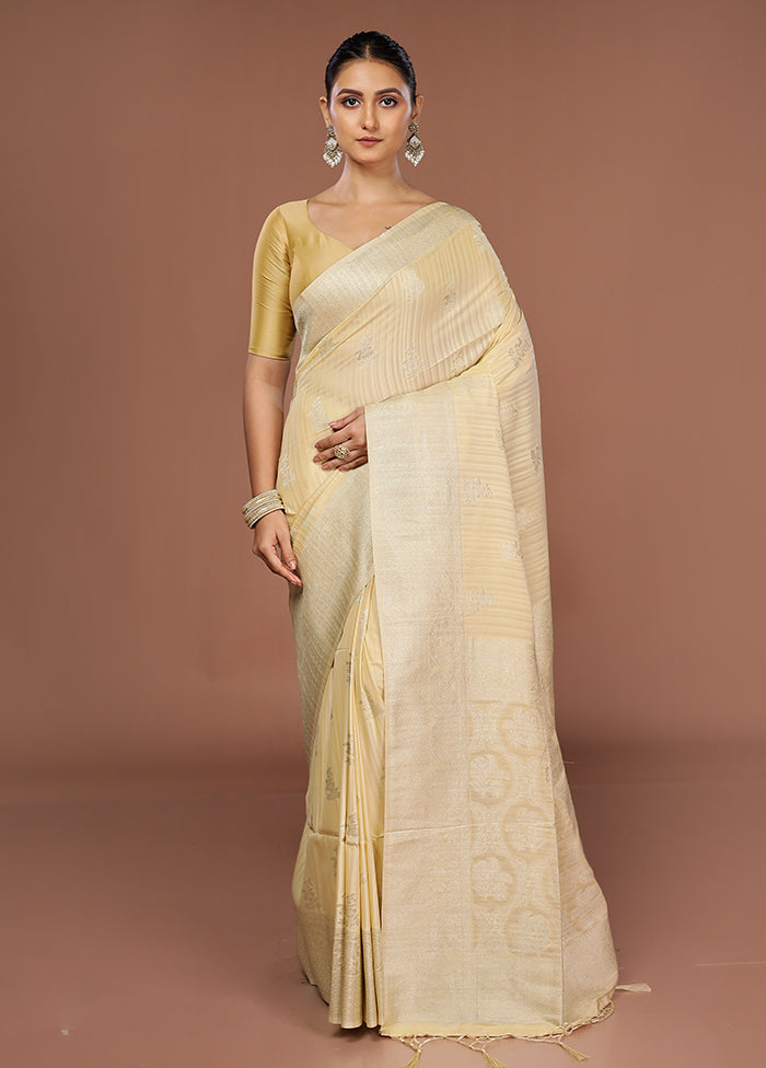 Yellow Dupion Silk Saree With Blouse Piece