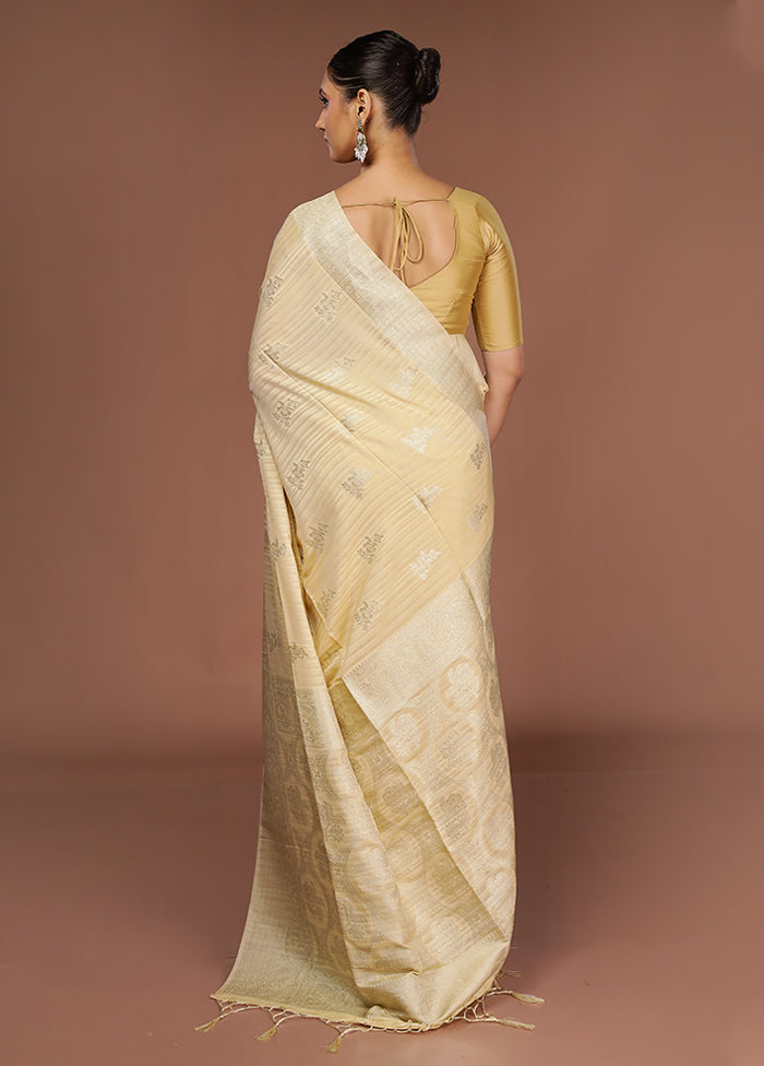 Yellow Dupion Silk Saree With Blouse Piece