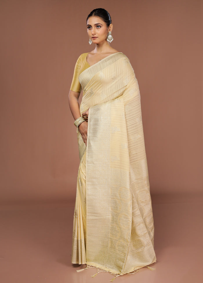 Yellow Dupion Silk Saree With Blouse Piece