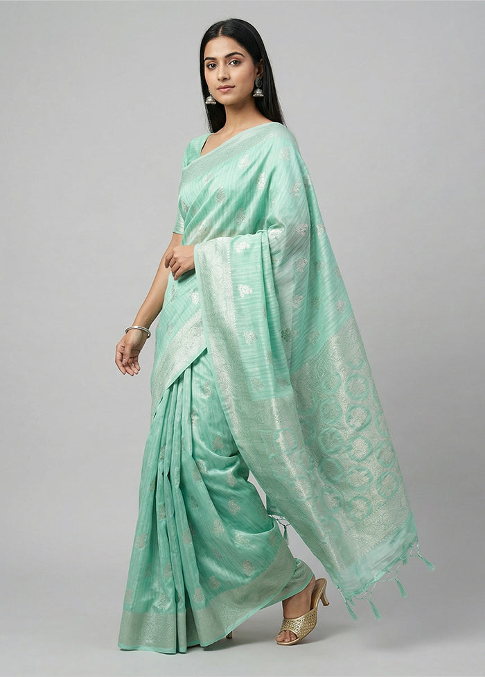 Green Dupion Silk Saree With Blouse Piece
