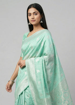 Green Dupion Silk Saree With Blouse Piece