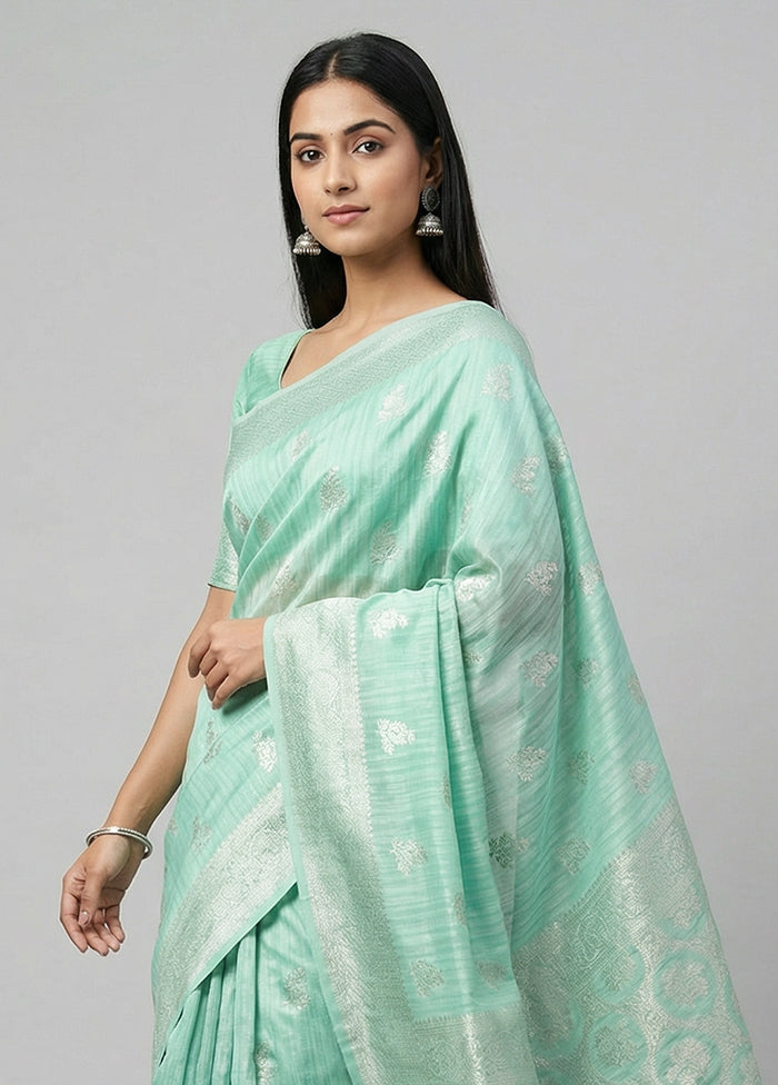 Green Dupion Silk Saree With Blouse Piece