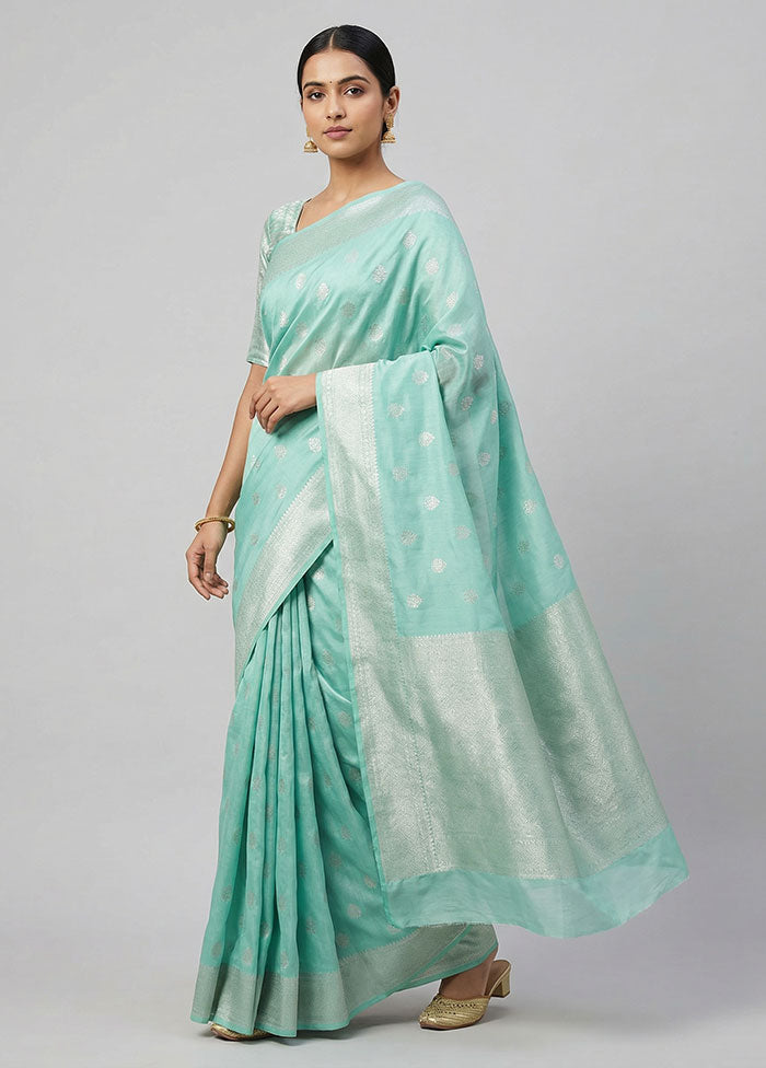 Green Dupion Silk Saree With Blouse Piece
