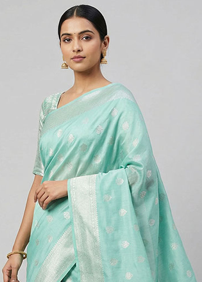 Green Dupion Silk Saree With Blouse Piece