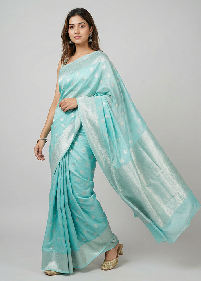 Blue Dupion Silk Saree With Blouse Piece