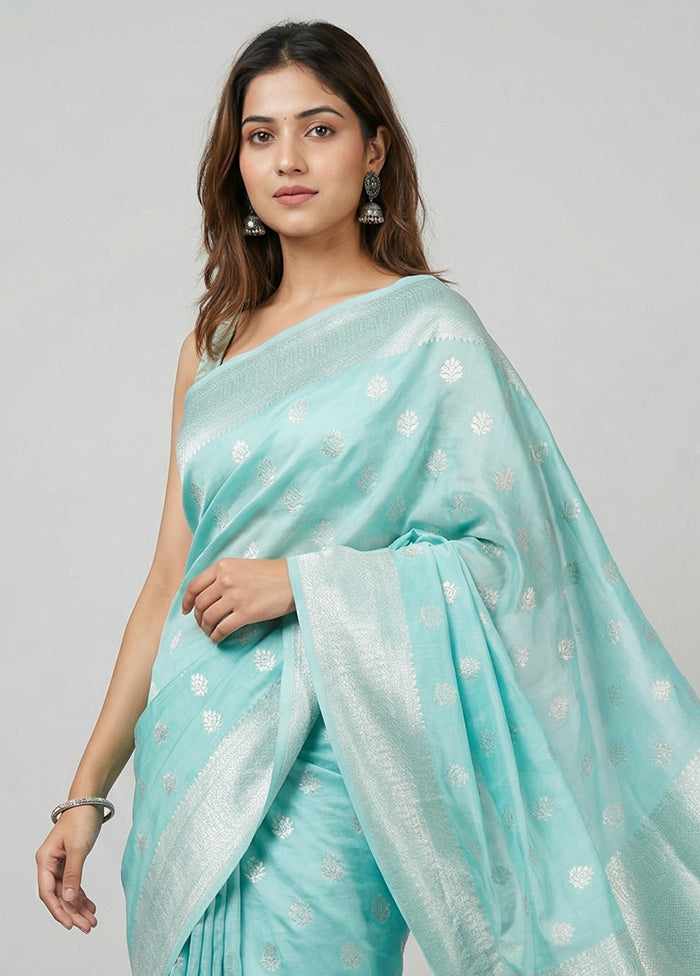 Blue Dupion Silk Saree With Blouse Piece