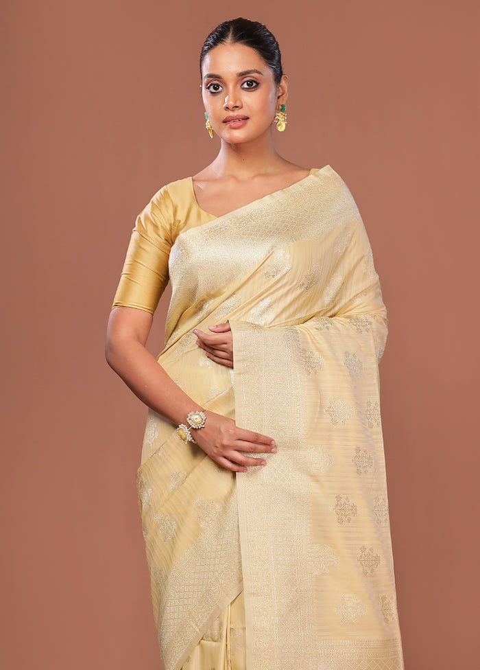 Yellow Dupion Silk Saree With Blouse Piece