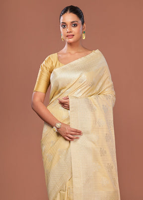 Yellow Dupion Silk Saree With Blouse Piece