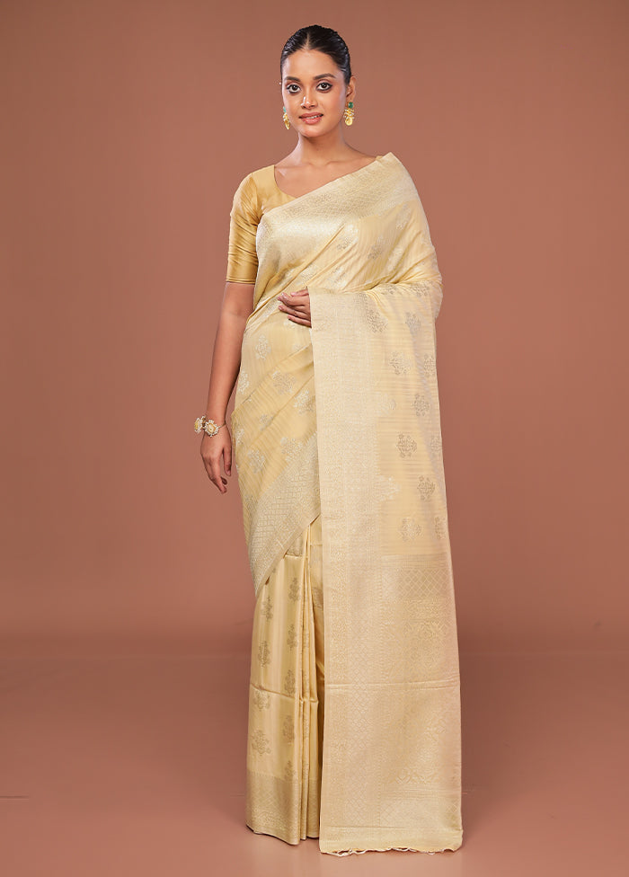 Yellow Dupion Silk Saree With Blouse Piece