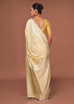 Yellow Dupion Silk Saree With Blouse Piece