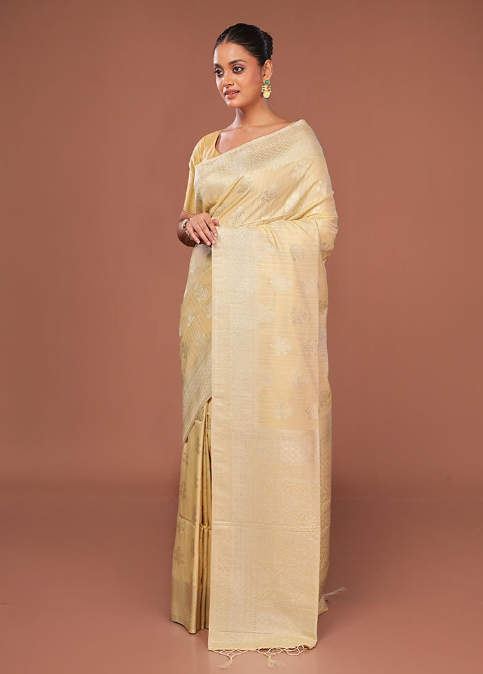 Yellow Dupion Silk Saree With Blouse Piece