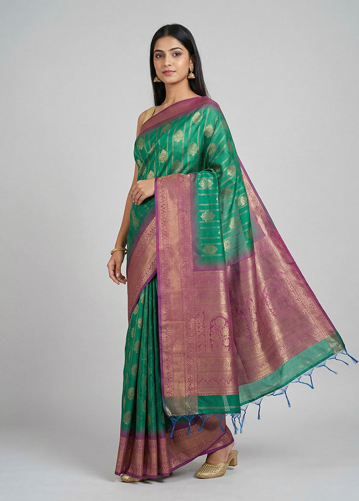 Green Dupion Silk Saree With Blouse Piece