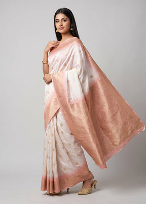 Cream Dupion Silk Saree With Blouse Piece