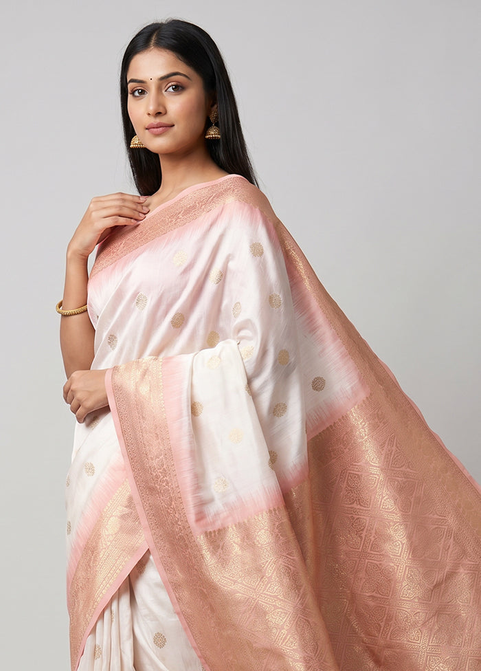 Cream Dupion Silk Saree With Blouse Piece