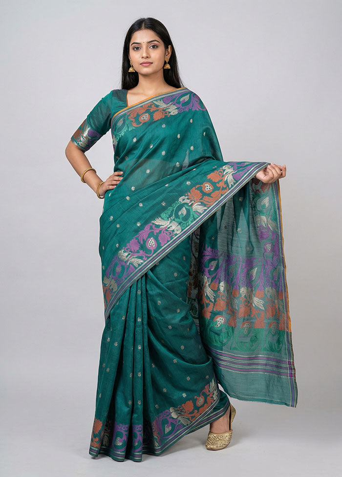 Green Dupion Silk Saree With Blouse Piece