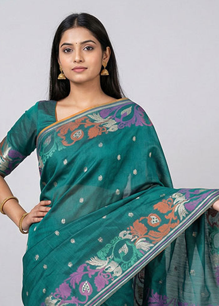 Green Dupion Silk Saree With Blouse Piece