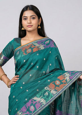 Green Dupion Silk Saree With Blouse Piece