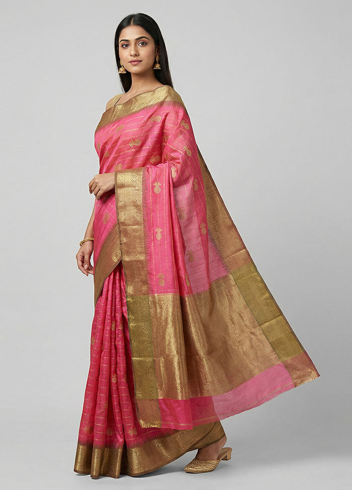 Pink Dupion Silk Saree With Blouse Piece