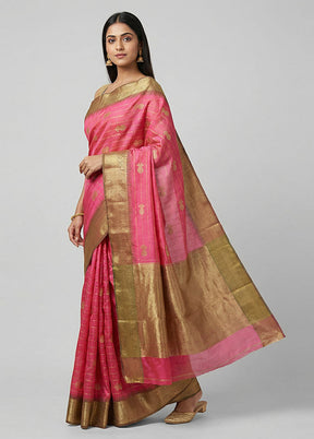 Pink Dupion Silk Saree With Blouse Piece