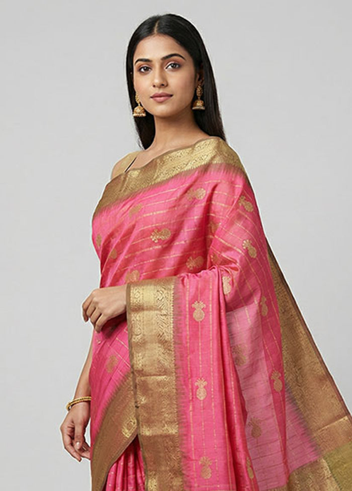 Pink Dupion Silk Saree With Blouse Piece