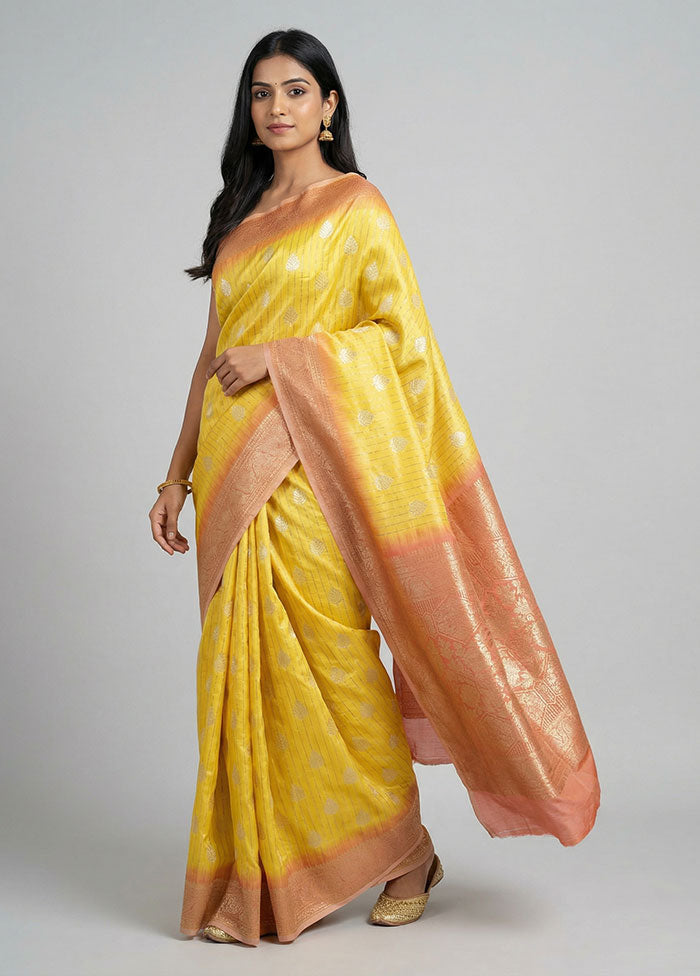 Yellow Dupion Silk Saree With Blouse Piece