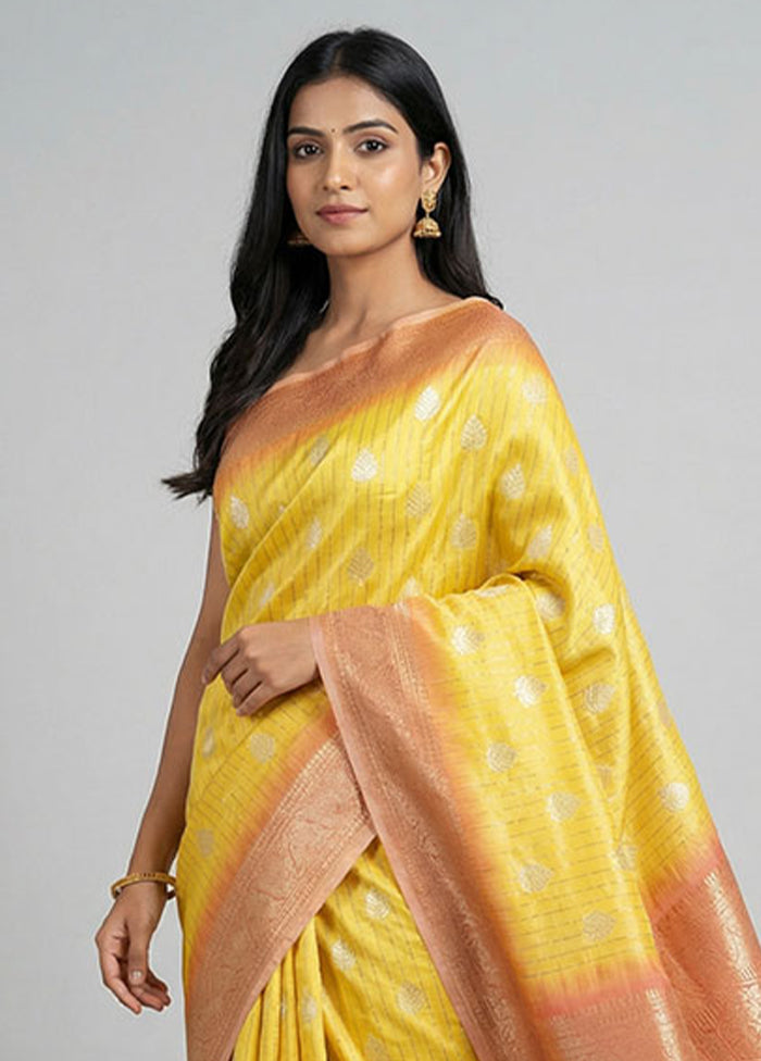 Yellow Dupion Silk Saree With Blouse Piece