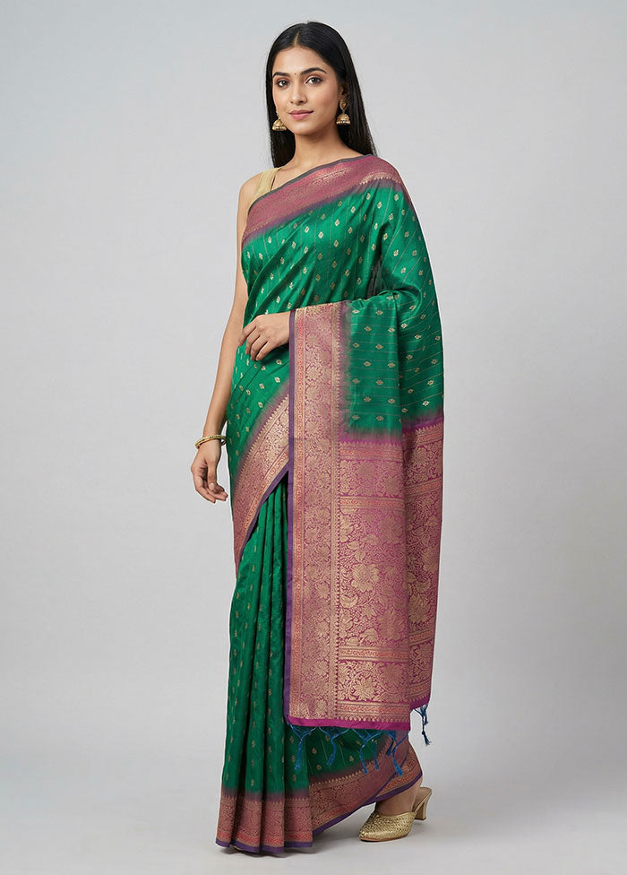 Green Dupion Silk Saree With Blouse Piece