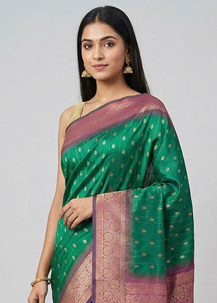 Green Dupion Silk Saree With Blouse Piece