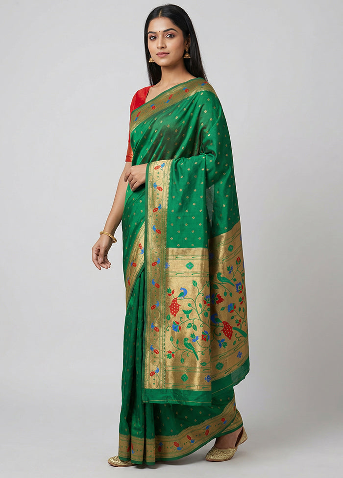 Green Dupion Silk Saree With Blouse Piece