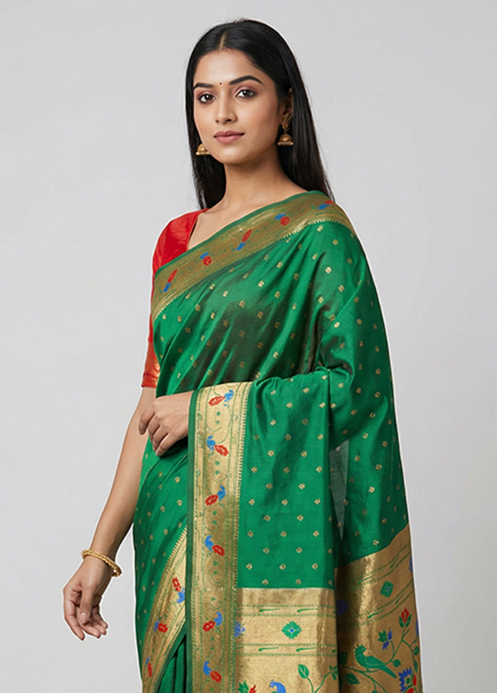 Green Dupion Silk Saree With Blouse Piece