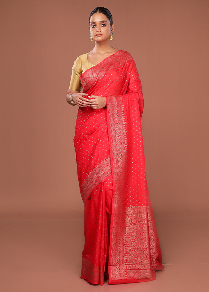 Red Georgette Saree With Blouse Piece